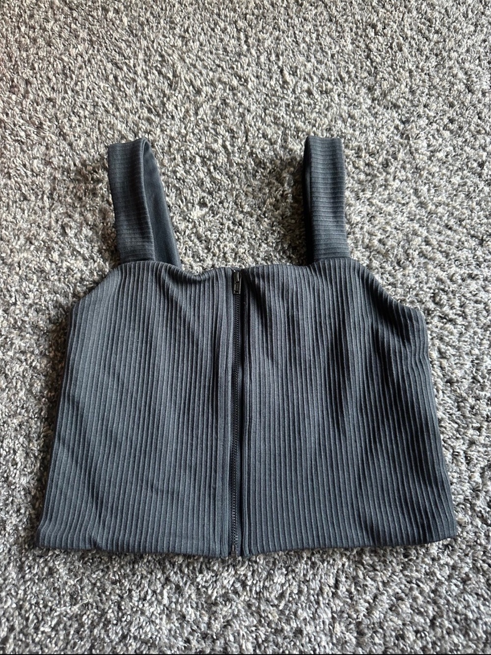 Offline Aerie Dark Gray Ribbed Zip Front Square Neck Crop Tank Top Size Large